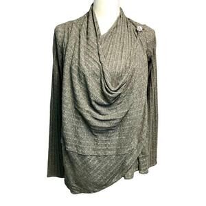 REI Women's Long Sleeve Wrap Drape Front Lightweight Gray Ribbed Knit Sweater XS